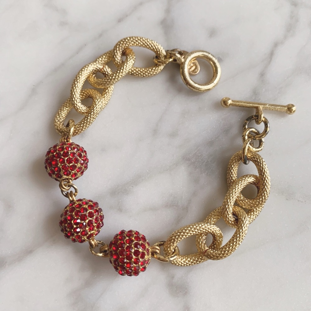 Oia Jules Pavé Gold/Ruby Chain Bracelet
